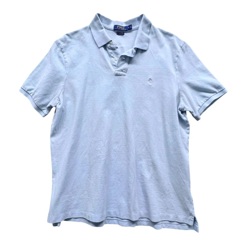 Polo Ralph Lauren Men's L Classic Fit Vintage Polo Shirt Light Blue Short Sleeve